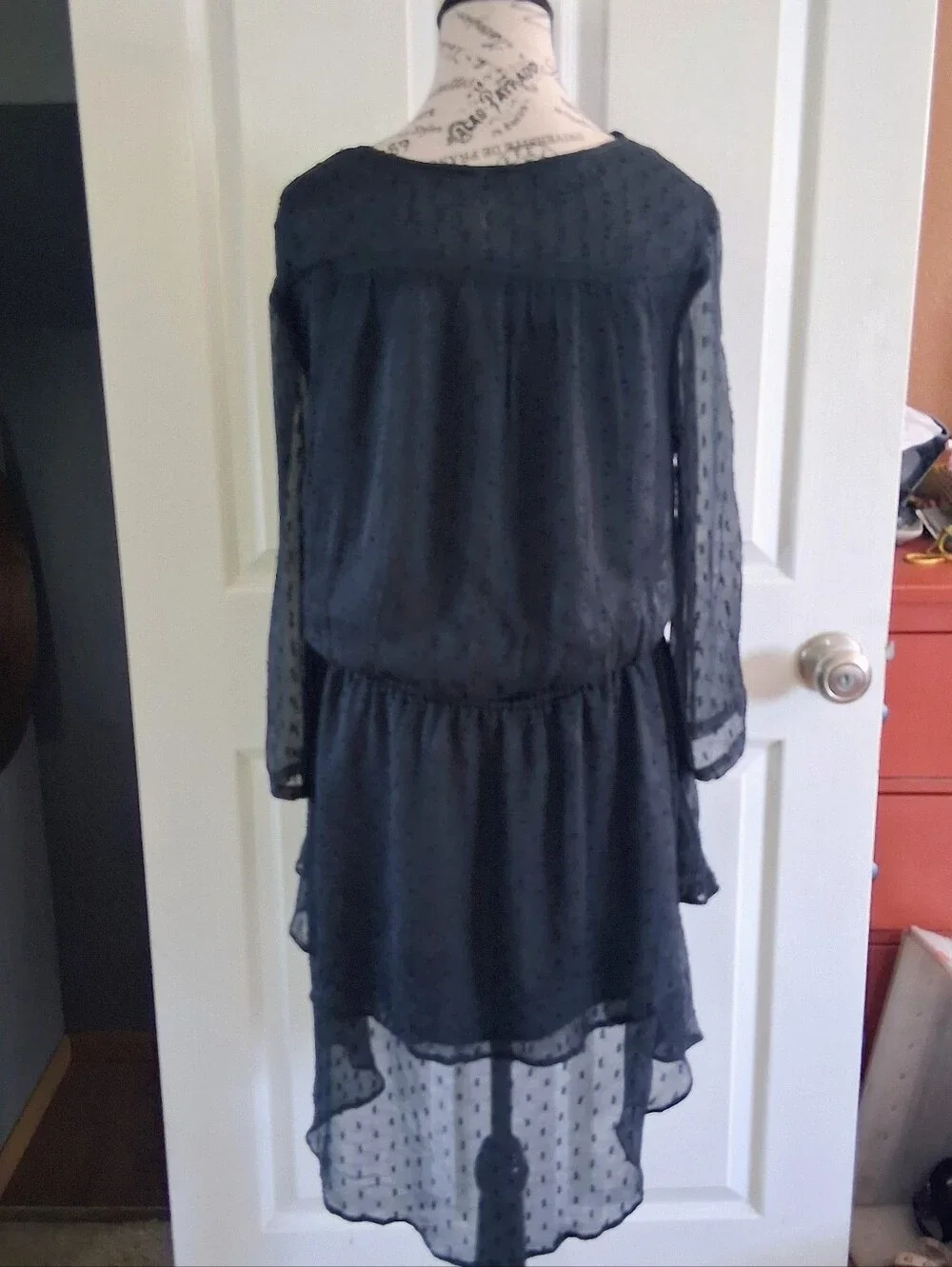 Free People Black Daliah Swiss Dot Long Sleeve Mini Dress Size Medium